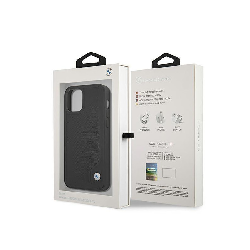 BMW Leather Deboss dėklas iPhone 12 mini - juodas