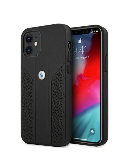BMW Leather Curve Perforate dėklas iPhone 12 mini - juodas BMW Leather Curve Perforate dėklas iPhone 12 mini - juodas