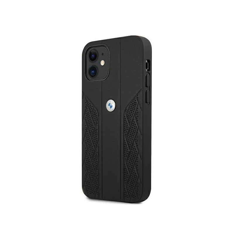 BMW Leather Curve Perforate dėklas iPhone 12 mini - juodas