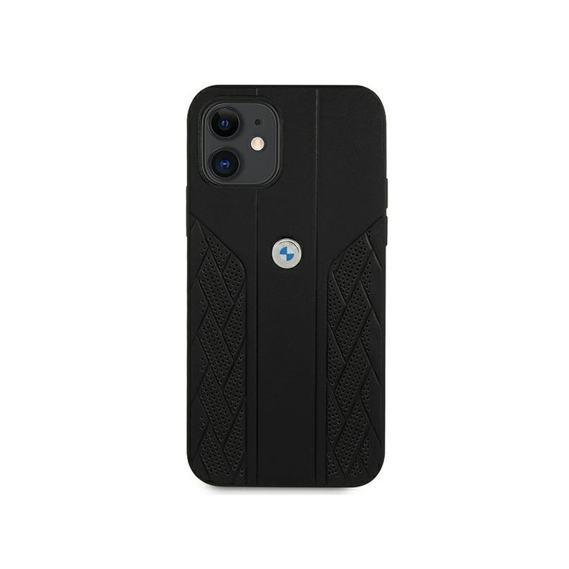 BMW Leather Curve Perforate dėklas iPhone 12 mini - juodas