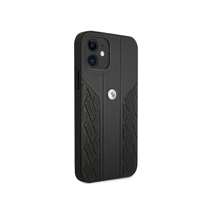 BMW Leather Curve Perforate dėklas iPhone 12 mini - juodas