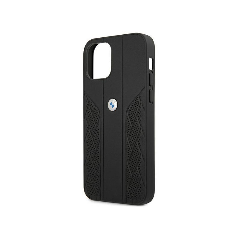 BMW Leather Curve Perforate dėklas iPhone 12 mini - juodas