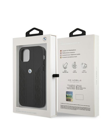 BMW Leather Curve Perforate dėklas iPhone 12 mini - juodas BMW Leather Curve Perforate dėklas iPhone 12 mini - juodas