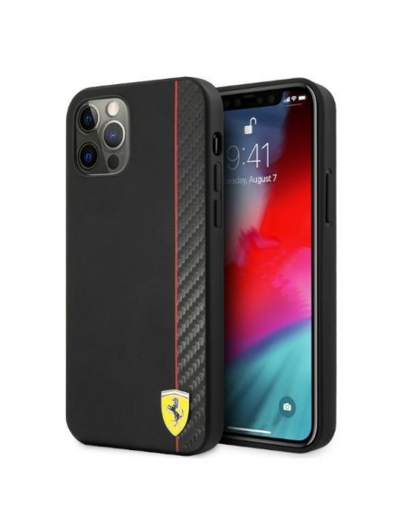 Ferrari On Track Carbon Stripe dėklas, skirtas iPhone 12 Pro Max - juodas