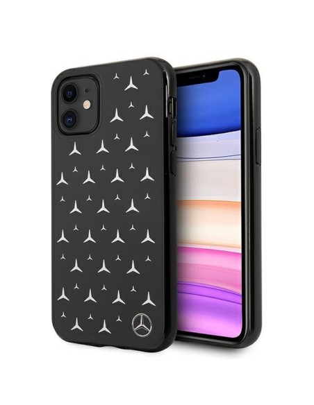 Mercedes Silver Stars Pattern dėklas, skirtas iPhone 11 / Xr - juodas Mercedes Silver Stars Pattern dėklas, skirtas iPhone 11 / Xr - juodas
