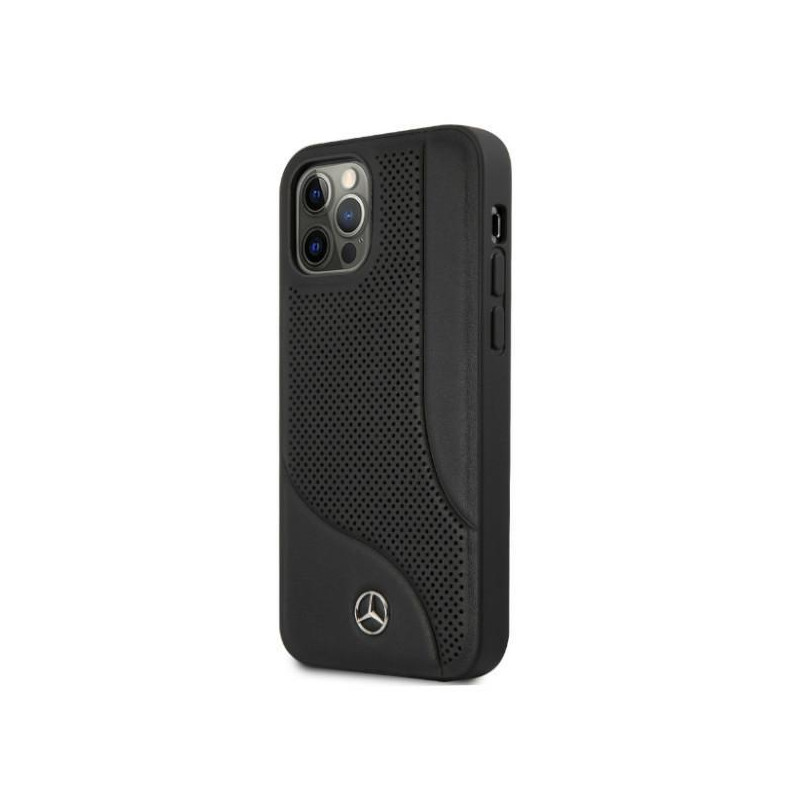 Mercedes Leather Perforated Area dėklas iPhone 12 Pro Max - juodas