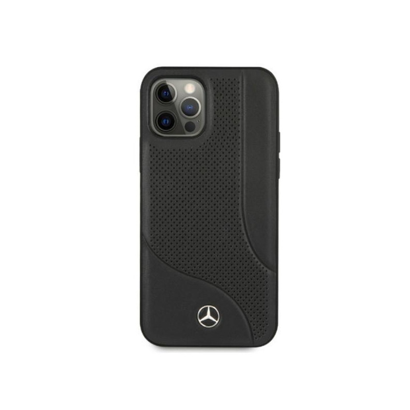 Mercedes Leather Perforated Area dėklas iPhone 12 Pro Max - juodas