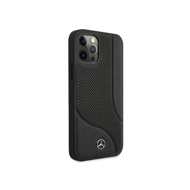 Mercedes Leather Perforated Area dėklas iPhone 12 Pro Max - juodas
