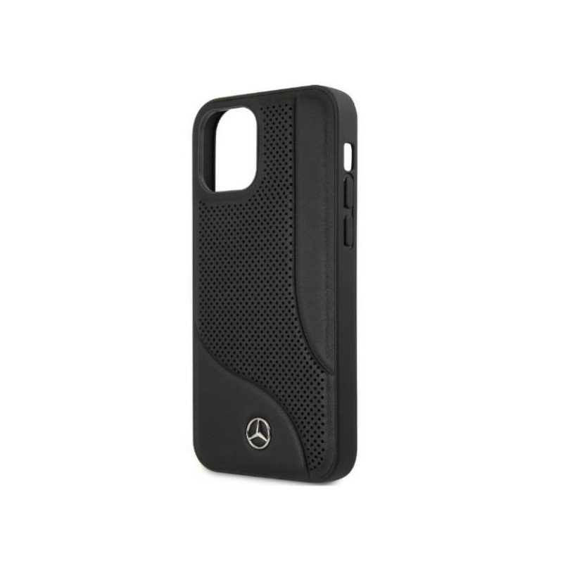 Mercedes Leather Perforated Area dėklas iPhone 12 Pro Max - juodas