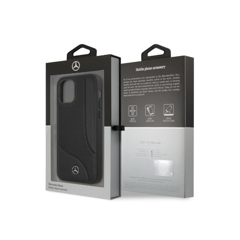 Mercedes Leather Perforated Area dėklas iPhone 12 Pro Max - juodas
