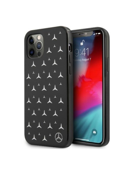 Mercedes Silver Stars Pattern dėklas, skirtas iPhone 12 Pro Max - juodas Mercedes Silver Stars Pattern dėklas, skirtas iPhone 12 Pro Max - juodas