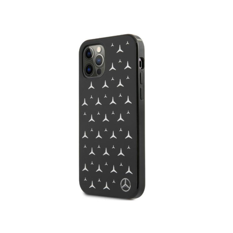 Mercedes Silver Stars Pattern dėklas, skirtas iPhone 12 Pro Max - juodas
