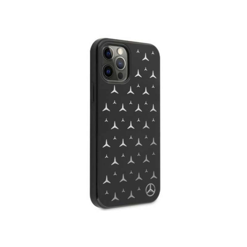 Mercedes Silver Stars Pattern dėklas, skirtas iPhone 12 Pro Max - juodas