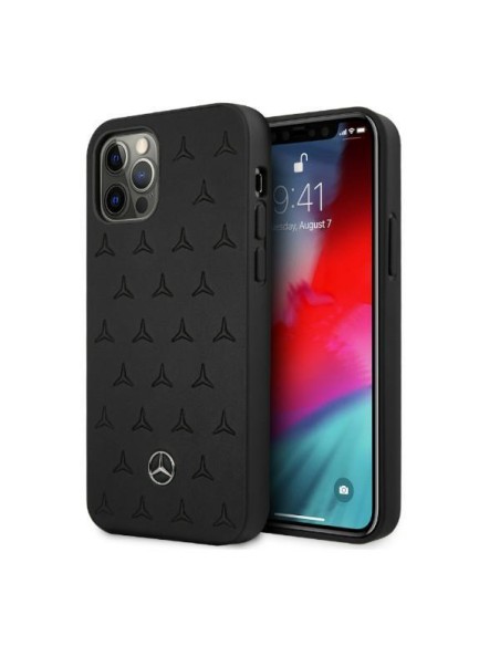 Mercedes Leather Stars Pattern dėklas, skirtas iPhone 12 Pro Max - juodas Mercedes Leather Stars Pattern dėklas, skirtas iPhone 12 Pro Max - juodas