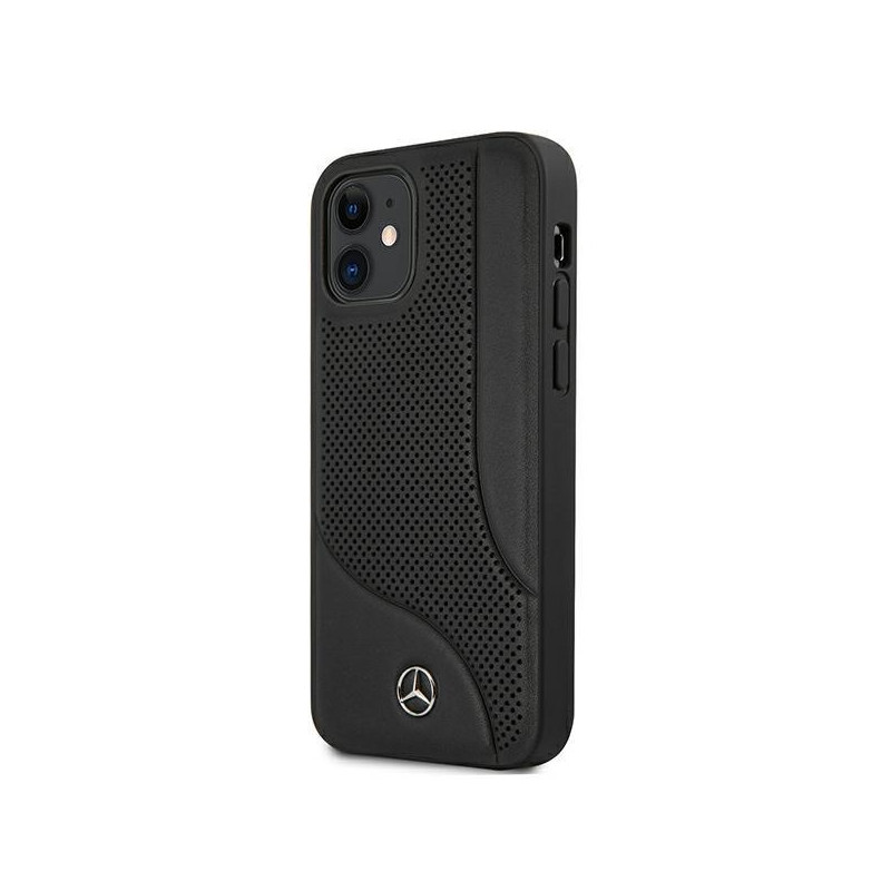 Mercedes Leather Perforated Area dėklas iPhone 12 mini - juodas