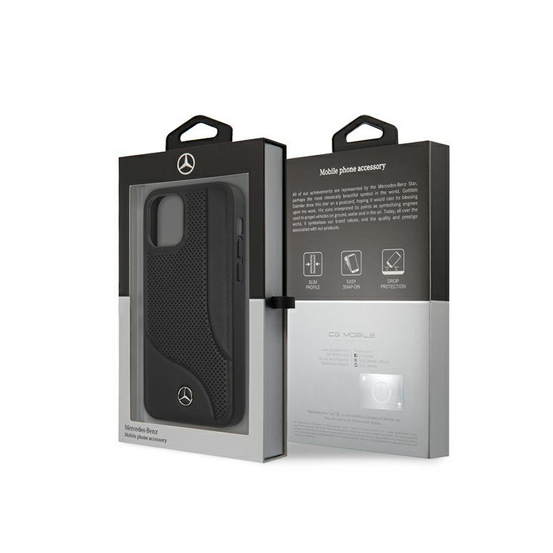 Mercedes Leather Perforated Area dėklas iPhone 12 mini - juodas