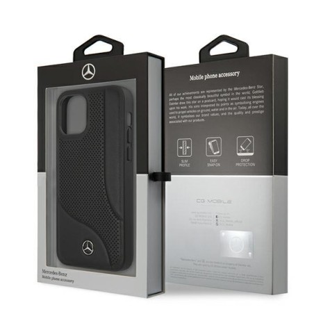 Mercedes Leather Perforated Area dėklas iPhone 12 mini - juodas Mercedes Leather Perforated Area dėklas iPhone 12 mini - juodas