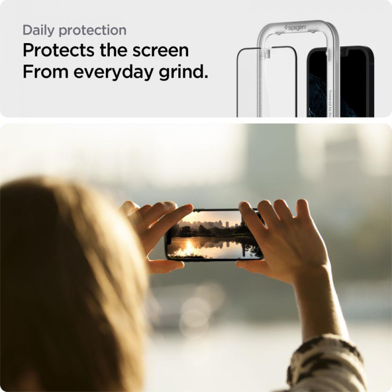 Spigen ALM Glass FC grūdintas stiklas iPhone 13 / 13 Pro / 14 - juodas 2 vnt.