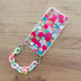 Spalvotas grandinės dėklas Gelinis lankstus dėklas su grandinės žavesiu, skirtas iPhone 12 Pro Multicolor