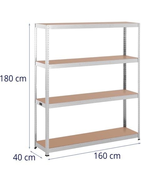 Metalinė laikymo lentyna 4 lentynos 600 kg 160 x 40 x 180 cm pilka