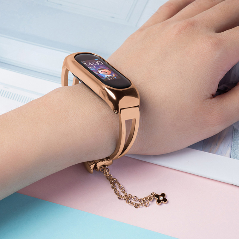 Keičiamas metalinės juostos apyrankės grandinės dirželis, skirtas Xiaomi Mi Band 6/ 5/ 4/ 3 Rose Gold