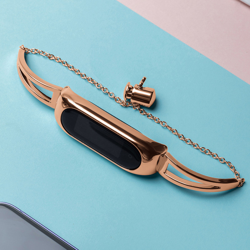 Keičiamas metalinės juostos apyrankės grandinės dirželis, skirtas Xiaomi Mi Band 6/ 5/ 4/ 3 Rose Gold