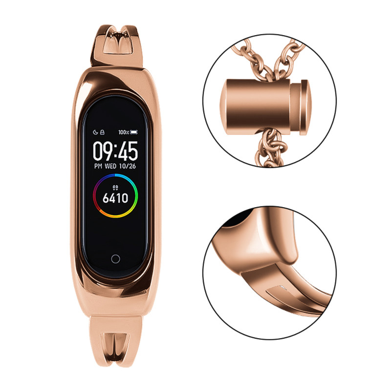 Keičiamas metalinės juostos apyrankės grandinės dirželis, skirtas Xiaomi Mi Band 6/ 5/ 4/ 3 Rose Gold