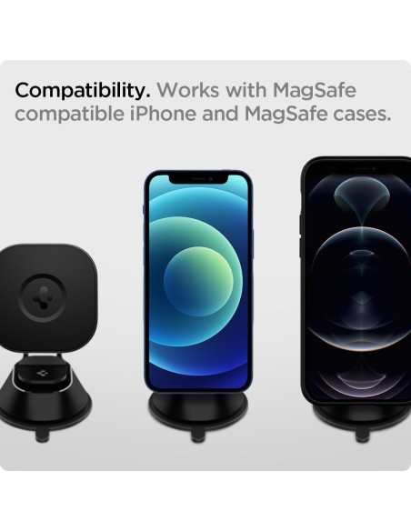 Spigen ITS12W magnetinis laikiklis su 7,5W MagSafe įkrovikliu automobilio prietaisų skydeliui - juodas Spigen ITS12W magnetinis laikiklis su 7,5W MagSafe įkrovikliu automobilio prietaisų skydeliui - juodas