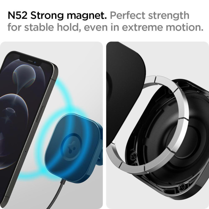 Spigen ITS12W magnetinis laikiklis su 7,5W MagSafe įkrovikliu automobilio prietaisų skydeliui - juodas