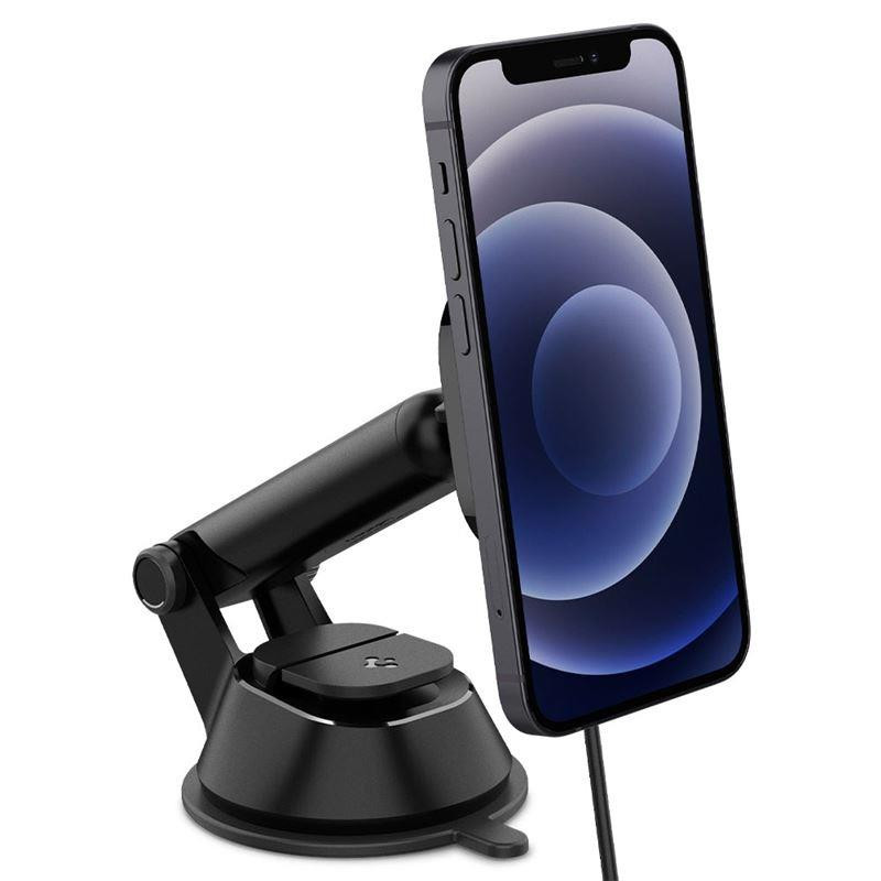 Spigen ITS12W magnetinis laikiklis su 7,5W MagSafe įkrovikliu automobilio prietaisų skydeliui - juodas