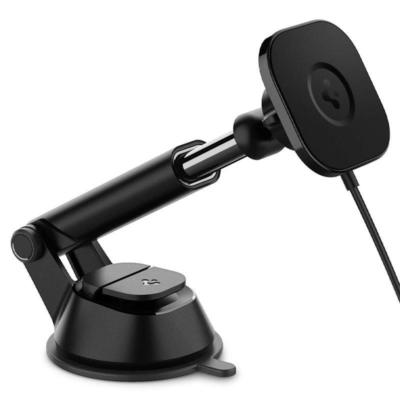 Spigen ITS12W magnetinis laikiklis su 7,5W MagSafe įkrovikliu automobilio prietaisų skydeliui - juodas