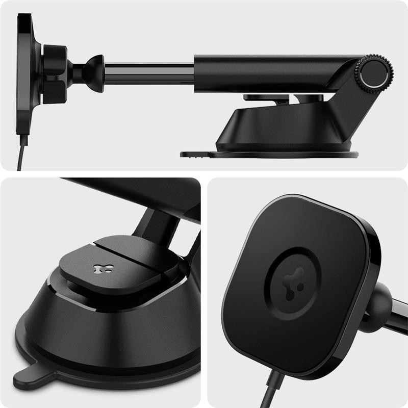 Spigen ITS12W magnetinis laikiklis su 7,5W MagSafe įkrovikliu automobilio prietaisų skydeliui - juodas