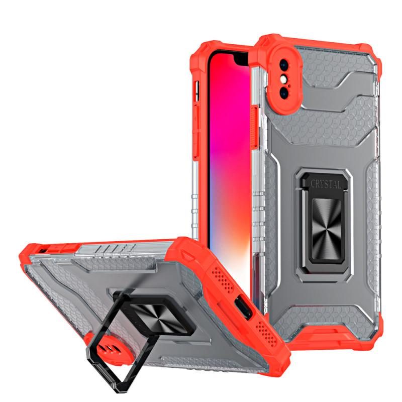 Crystal Ring Case šarvuotas hibridinis korpuso dangtelis + magnetinis laikiklis iPhone XS Max raudonas