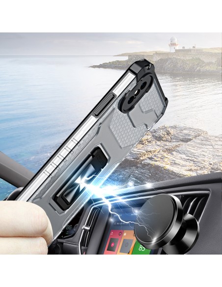 Crystal Ring Case šarvuotas hibridinis korpuso dangtelis + magnetinis laikiklis iPhone XS Max raudonas