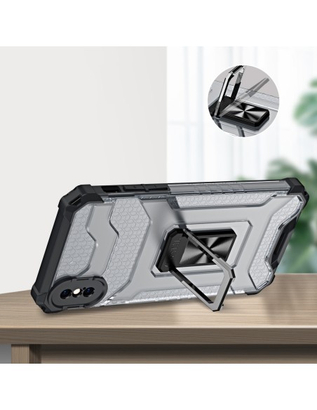 Crystal Ring Case šarvuotas hibridinis korpuso dangtelis + magnetinis laikiklis iPhone XS Max raudonas