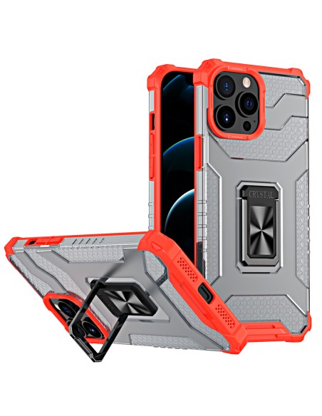 Crystal Ring Case šarvuotas hibridinis dėklo dangtelis + magnetinis laikiklis iPhone 11 Pro Max raudonas