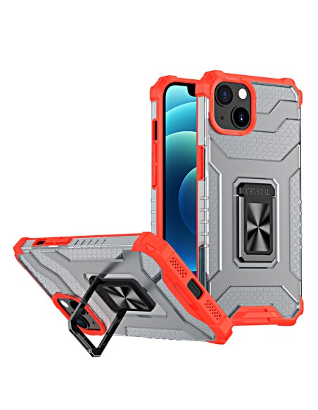 Crystal Ring Case šarvuotas hibridinis korpuso dangtelis + magnetinis laikiklis iPhone 12 mini raudonas