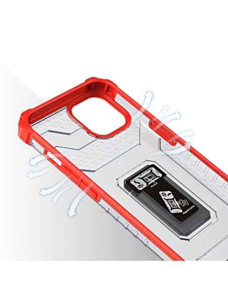 Crystal Ring Case šarvuotas hibridinis korpuso dangtelis + magnetinis laikiklis iPhone 12 mini raudonas