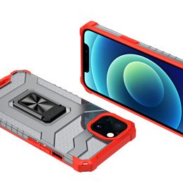 Crystal Ring Case šarvuotas hibridinis korpuso dangtelis + magnetinis laikiklis iPhone 12 mini raudonas