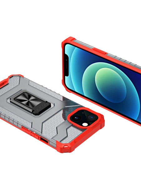 Crystal Ring Case šarvuotas hibridinis korpuso dangtelis + magnetinis laikiklis iPhone 12 mini raudonas