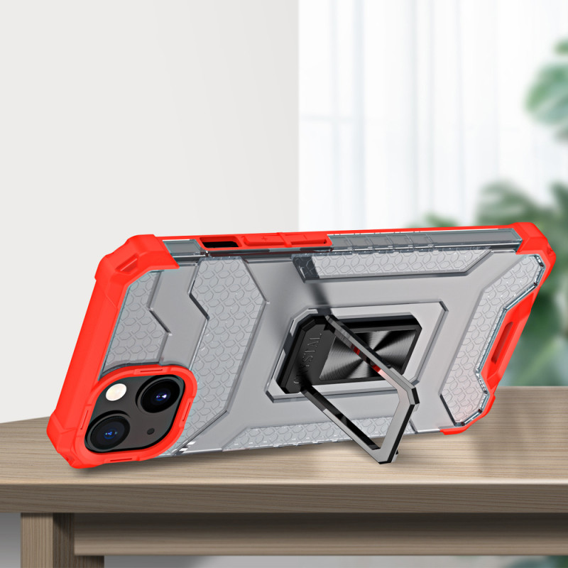 Crystal Ring Case šarvuotas hibridinis korpuso dangtelis + magnetinis laikiklis iPhone 12 mini raudonas