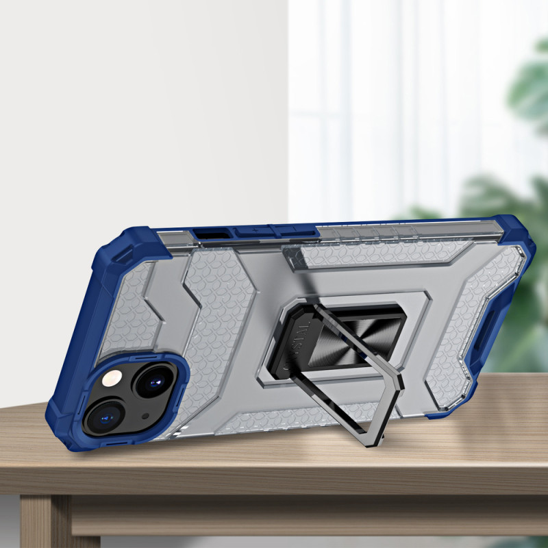 Crystal Ring Case šarvuotas hibridinis korpuso dangtelis + magnetinis laikiklis iPhone 12 mini mėlynas