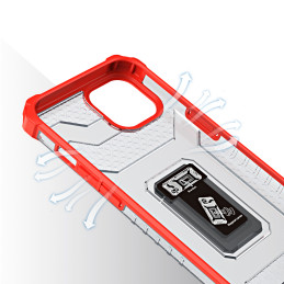 Crystal Ring Case šarvuotas hibridinis korpuso dangtelis + magnetinis laikiklis iPhone 12 raudonas
