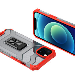 Crystal Ring Case šarvuotas hibridinis korpuso dangtelis + magnetinis laikiklis iPhone 12 raudonas