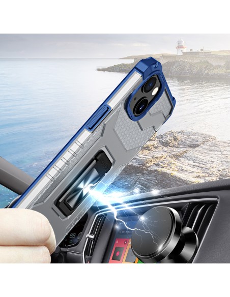 Crystal Ring Case šarvuotas hibridinis korpuso dangtelis + magnetinis laikiklis iPhone 12 mėlynas