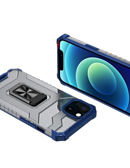 Crystal Ring Case šarvuotas hibridinis korpuso dangtelis + magnetinis laikiklis iPhone 12 mėlynas