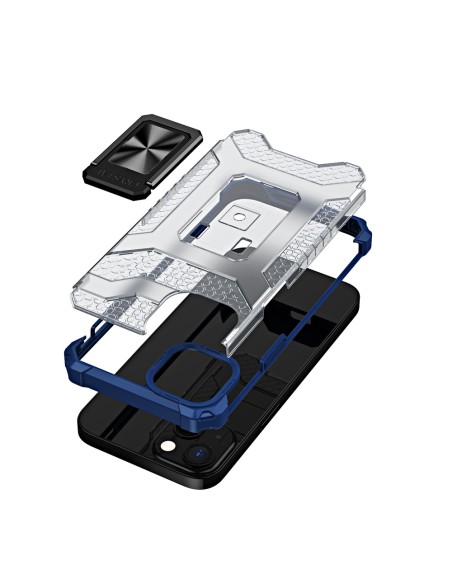 Crystal Ring Case šarvuotas hibridinis korpuso dangtelis + magnetinis laikiklis iPhone 12 mėlynas