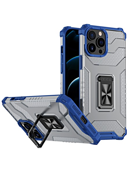 Crystal Ring Case šarvuotas hibridinis korpuso dangtelis + magnetinis laikiklis iPhone 12 Pro Max mėlynas