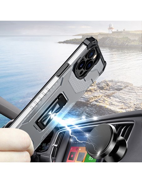 Crystal Ring Case šarvuotas hibridinis korpuso dangtelis + magnetinis laikiklis iPhone 12 Pro Max mėlynas