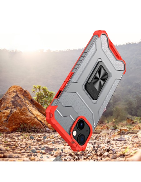 Crystal Ring Case šarvuotas hibridinis korpuso dangtelis + magnetinis laikiklis iPhone 13 mini raudonas